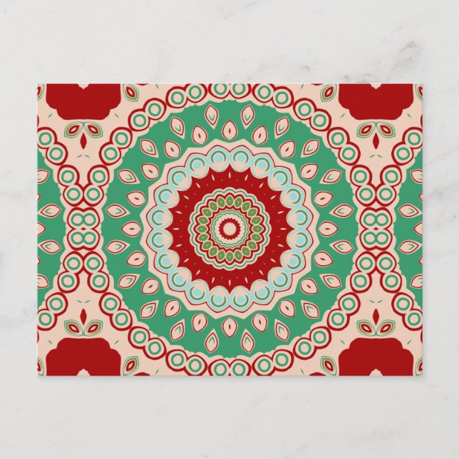 Red, Green & Aqua Kaleidoscope Flowers Postcard (Front)