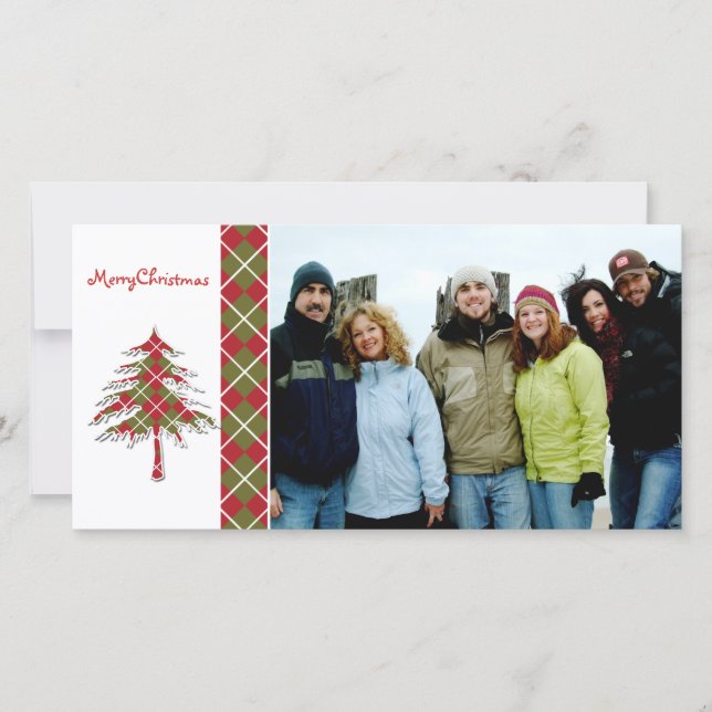 Red & Green Argyle Tree  Merry Christmas Holiday Card (Front)