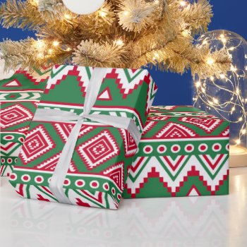 Red Green Aztec Pattern Wrapping Paper by DoodlesHolidayGifts at Zazzle