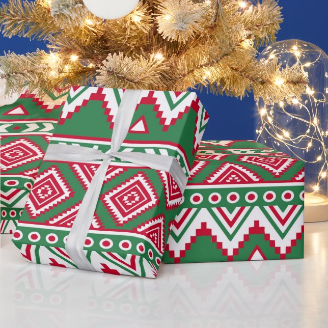 Red green Aztec pattern wrapping paper (Holidays)