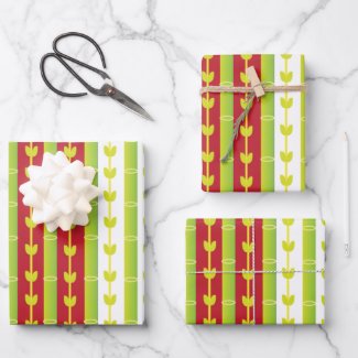 Red Green Bamboo Leaves Pattern 