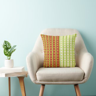 Red Green Bamboo Leaves Stripe Pattern