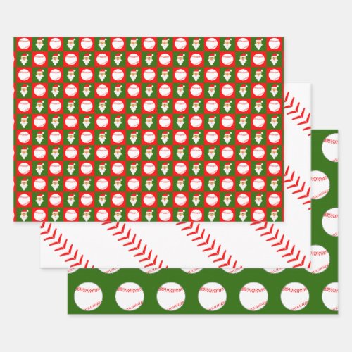 Red  Green Baseball  Santa Matching Christmas Wrapping Paper Sheets