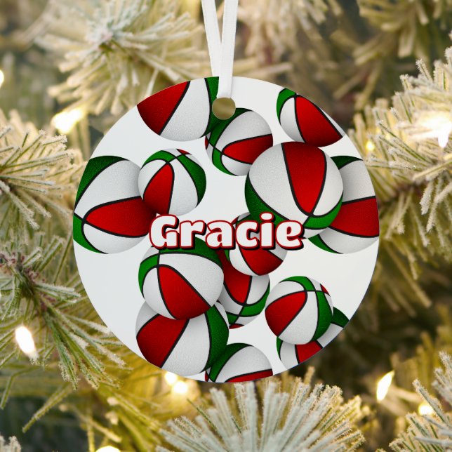 red green basketballs w athlete name keepsake metal ornament (Insitu)