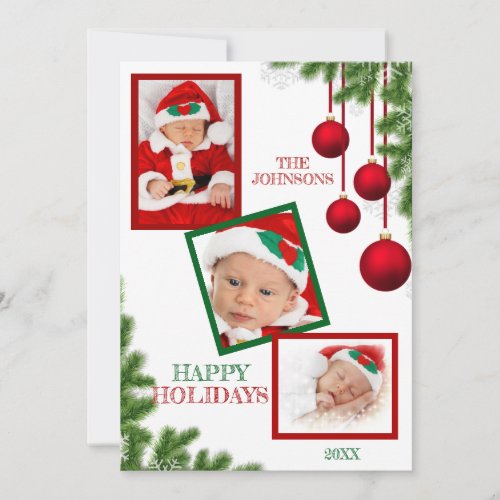 Red Green Baubles Christmas Happy Holidays PHOTOS Holiday Card