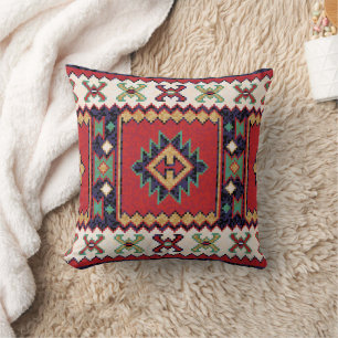 Red Green Beige Black White Oriental Kilim Rug Throw Pillow