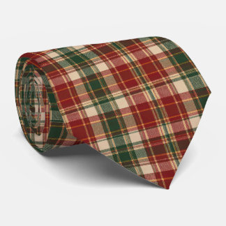 Red Green Beige Plaid Tartan Men's Necktie