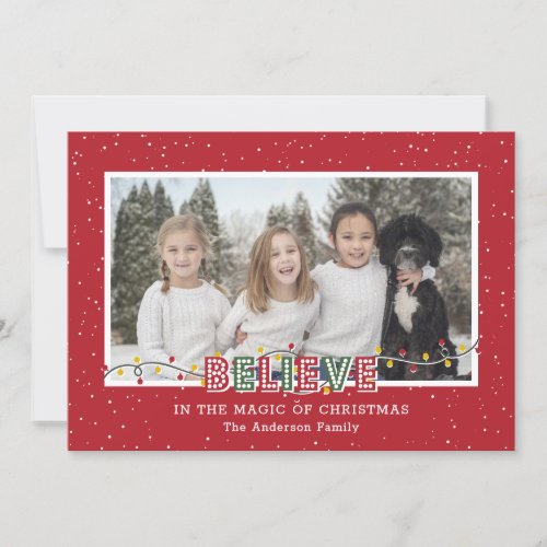 Red Green Believe In the Magic Christmas Photo Holiday Card