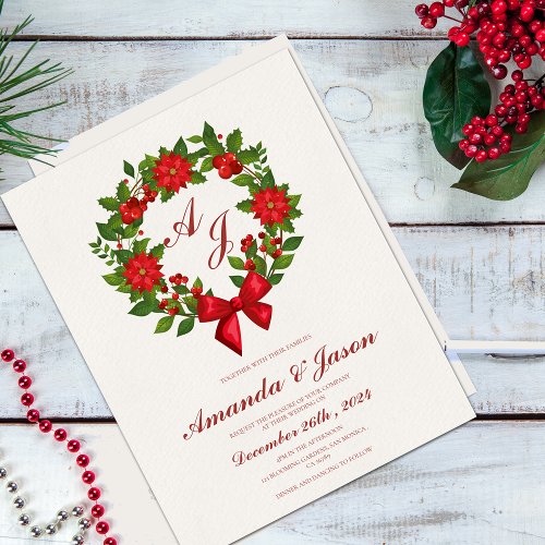 Red Green Berries and Poinsettia Christmas wedding