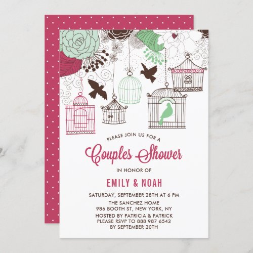 Red  Green Bird Cages Floral Couples Shower Invitation