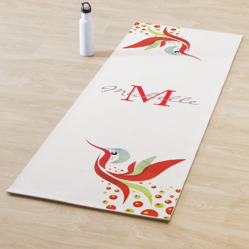 Red Green Bird Monogram Custom Design Personalized Yoga Mat