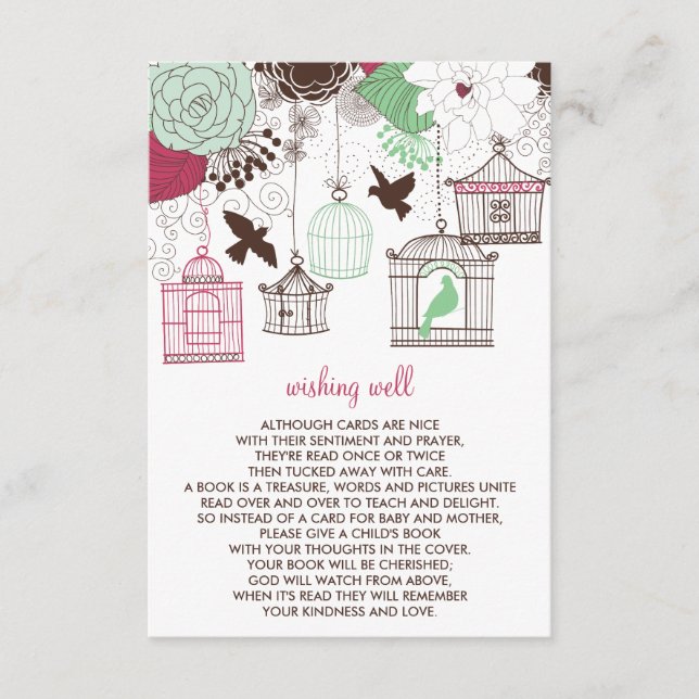 Red Green Birdcages Floral Wishing Well Card (Front)