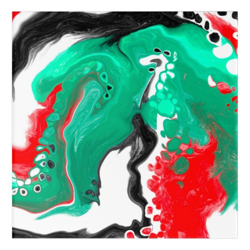 Red Green Black and White Marble Fluid Art    