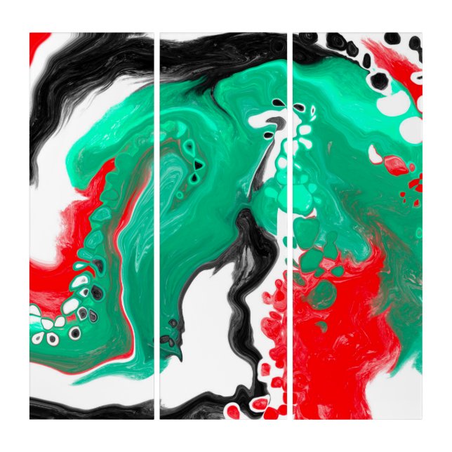 Red, Green, Black and White Marble Fluid Art      (Front)