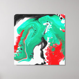 Red, Green, Black and White Marble Fluid Art Canvas Print