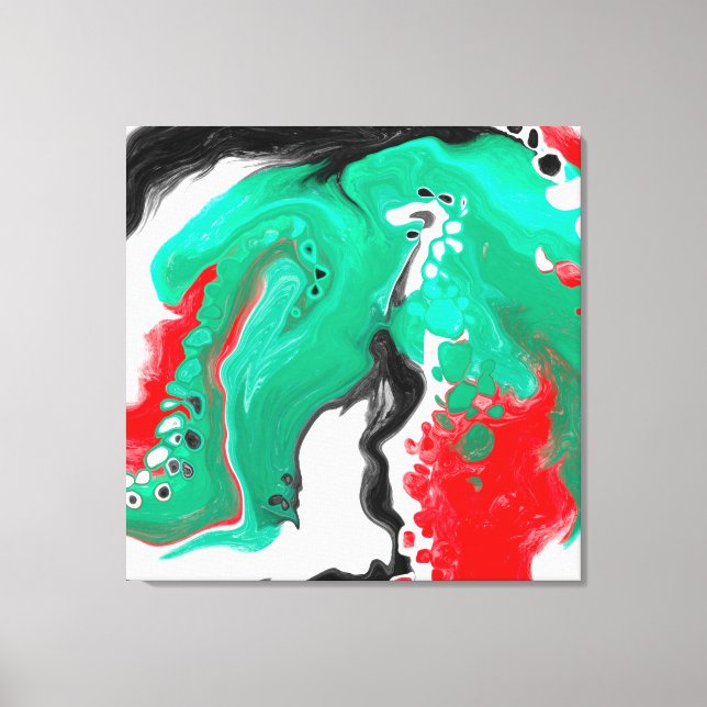 Red, Green, Black and White Marble Fluid Art      Canvas Print (Front)