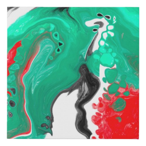 Red Green Black and White Marble Fluid Art     Faux Canvas Print