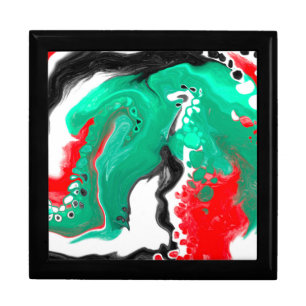 Red, Green, Black and White Marble Fluid Art Gift Box
