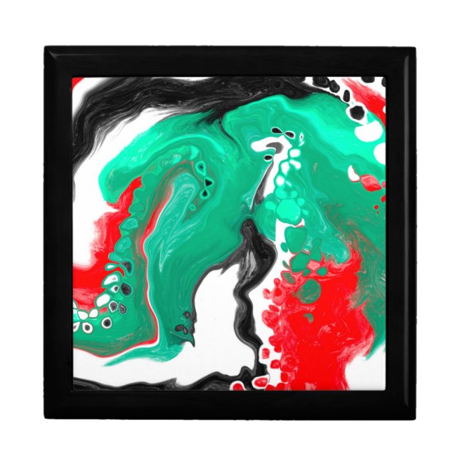 Red, Green, Black and White Marble Fluid Art   Gift Box (Front)