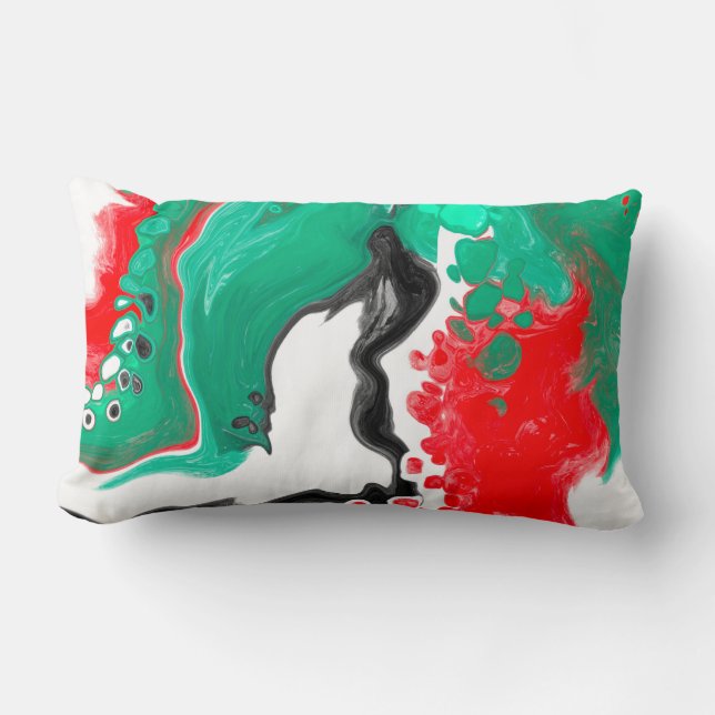 Red, Green, Black and White Marble Fluid Art     Lumbar Pillow (Front)