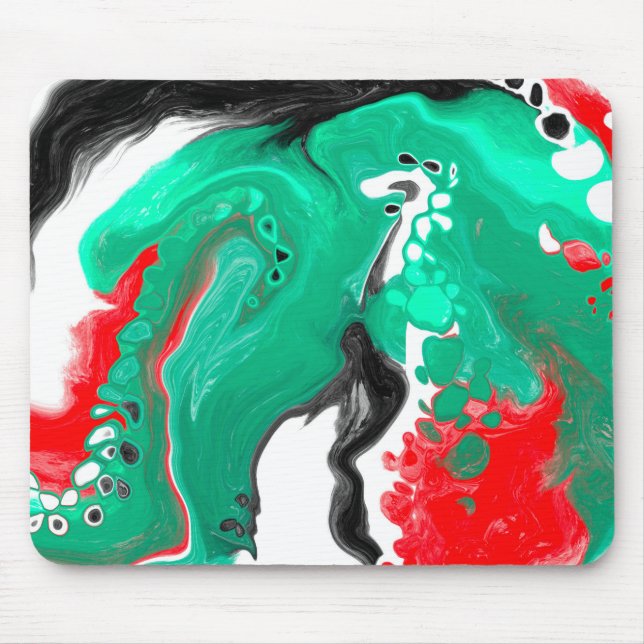 Red, Green, Black and White Marble Fluid Art  Mouse Pad (Front)