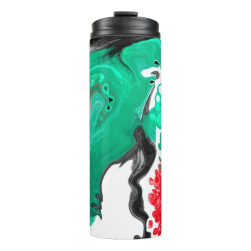 Red Green Black and White Marble Fluid Art  Thermal Tumbler