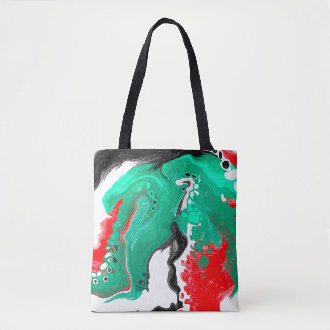 Red, Green, Black and White Marble Fluid Art   Tote Bag (Front)