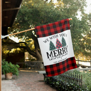 Red, Green & Black Buffalo Check Christmas Trees House Flag
