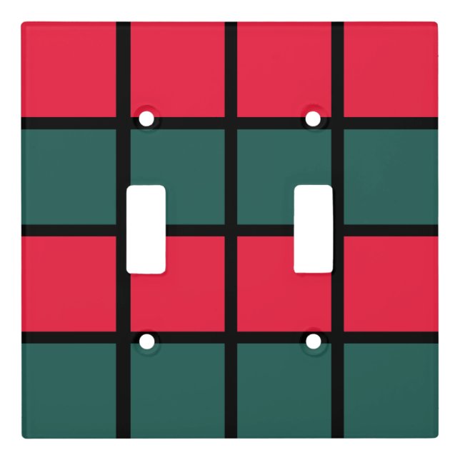 Red Green Black Checkered Stripes Light Switch Cover (Front)