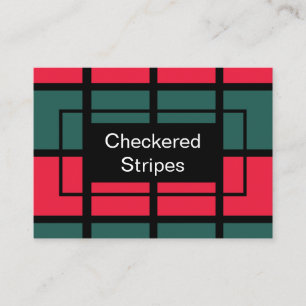 Red Green Black Checkered Stripes Pattern Business Card