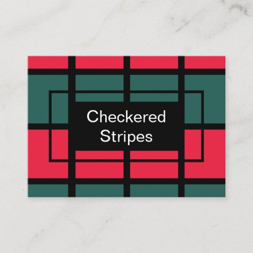 Red Green Black Checkered Stripes Pattern Business Card