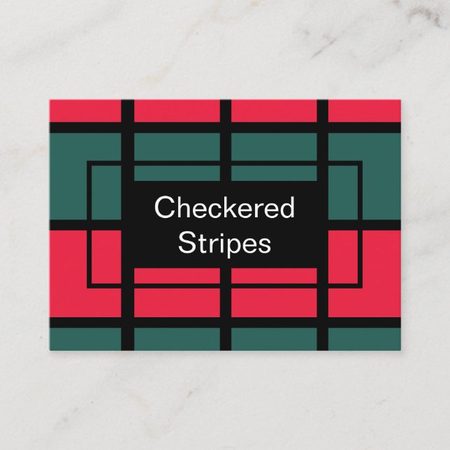 Red Green Black Checkered Stripes Pattern Business Card (Front)