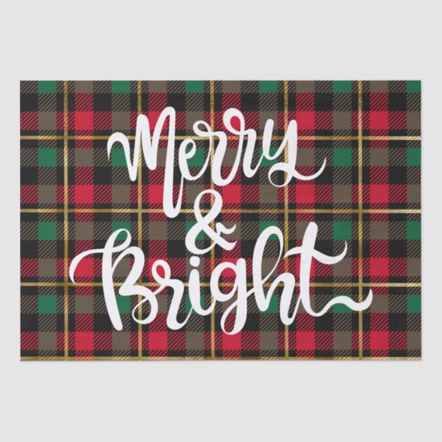 Red, Green, Black & Gold Christmas  Plaid Tissue Paper (Front)