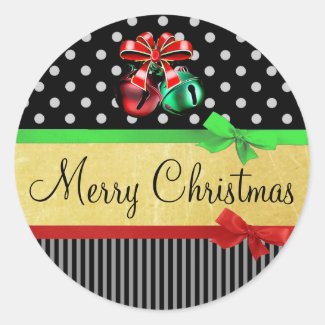 Red Green Black Gold Merry Christmas Bows Stickers