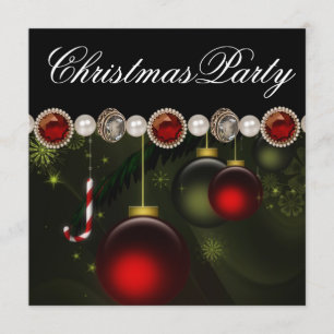 Red Green Black Gold OrnamentsChristmas Party Invitation