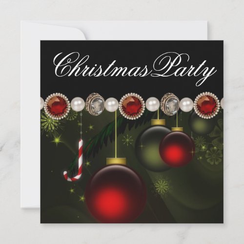 Red Green Black Gold OrnamentsChristmas Party Invitation