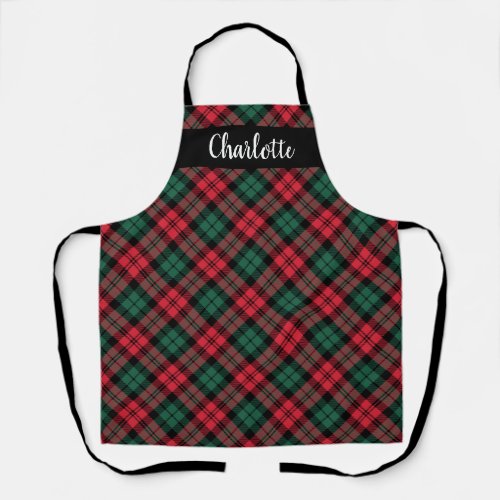 Red Green Black Watch Plaid Personalized Holiday Apron