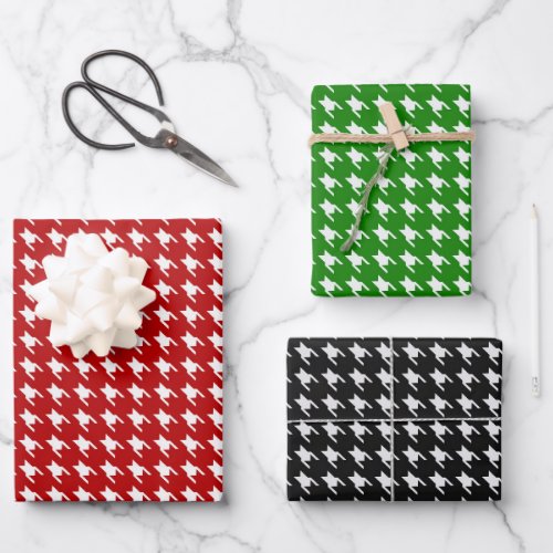 Red Green  Black White Houndstooth Wrapping Paper Sheets