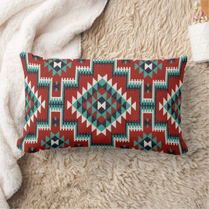 Red Green Black White Oriental Kilim Lumbar Pillow