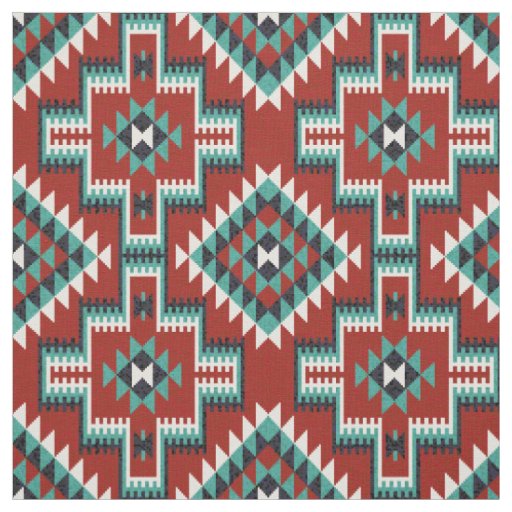 Red Green Black White Oriental Kilim Pattern Fabric