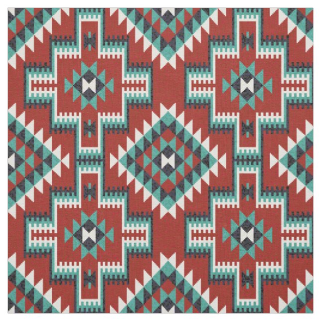 Red Green Black White Oriental Kilim Pattern Fabric (Swatch)