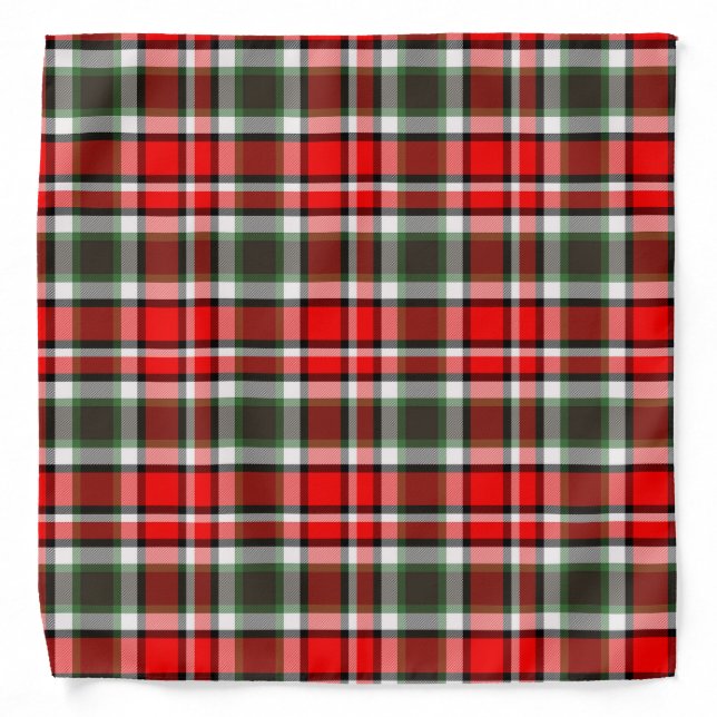  Red, Green, Black, White Tartan Plaid Pattern Bandana (Front)