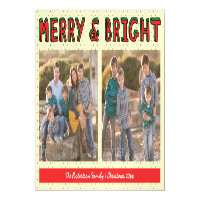 Red Green Blocks Merry & Bright Holiday Photo Magnetic Card