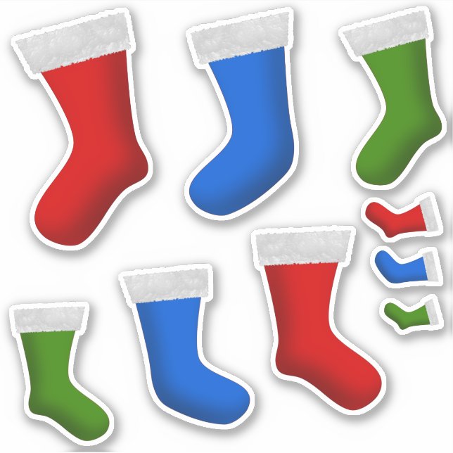 Red, Green, Blue Christmas Stockings Sticker (Front)