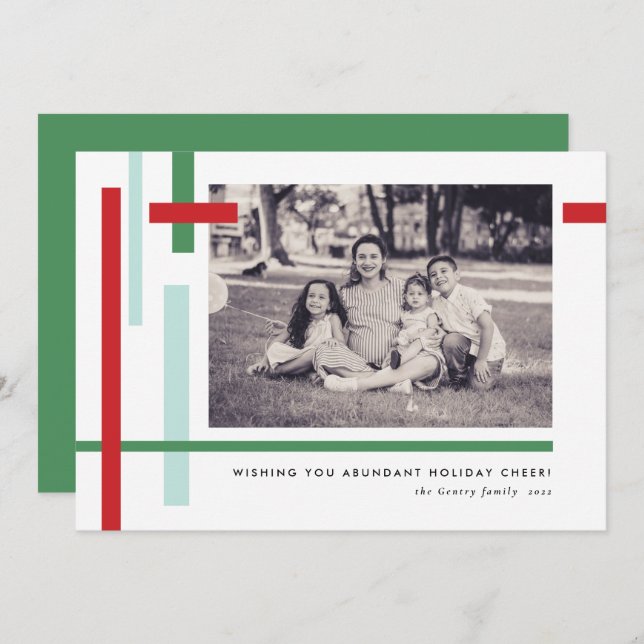Red Green Blue Color Strips Modern Christmas Holiday Card (Front/Back)
