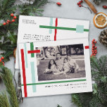 Red Green Blue Color Strips Modern Holiday Postcard<br><div class="desc">Sleek and modern, this Christmas holiday postcard gives art museum vibes with an artful arrangement of red, green and light blue strips of color to frame your landscape format photograph. Easy to edit text adds to the minimalist look with a longer block of text and return address on the back...</div>