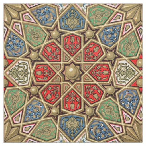 Red Green Blue Faux Gold Arabic Art Pattern Fabric