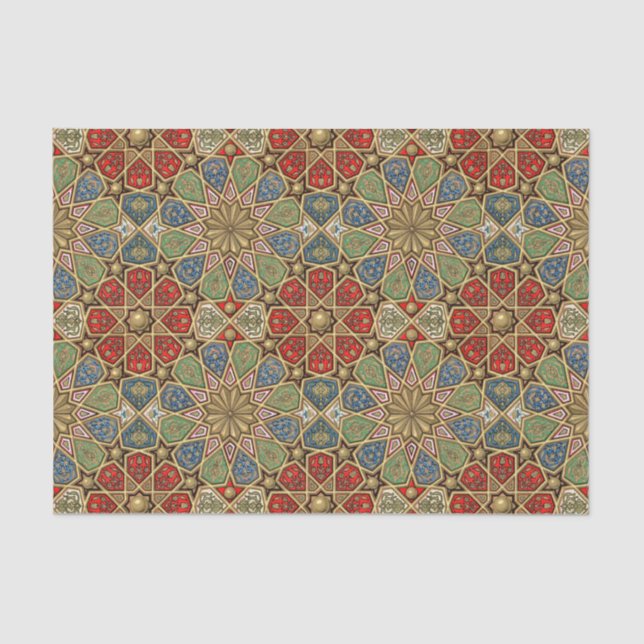 Red Green Blue Faux Gold Arabic Art Pattern Tissue Paper (Front)