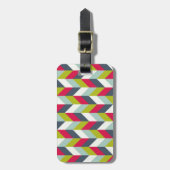 Red Green Blue Gray Herringbone Chevron Pattern Luggage Tag (Front Vertical)