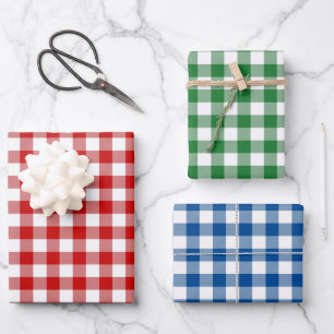 Red Green Blue Holiday Plaid Wrapping Paper Sheets